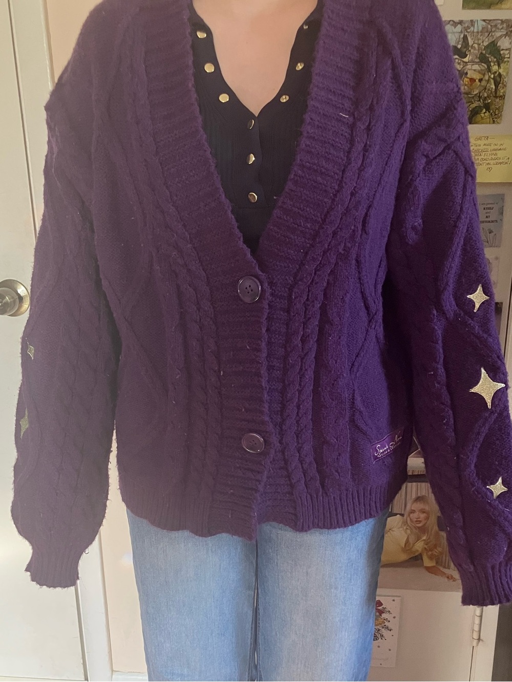 Taylor Swift Speak Now Purple Cable Knit Button-Front Cardigan